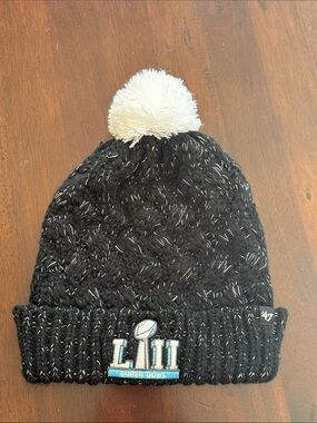 47 Brand  Black Knit Pom Beanie with White Pom and Super Bowl LII Patch